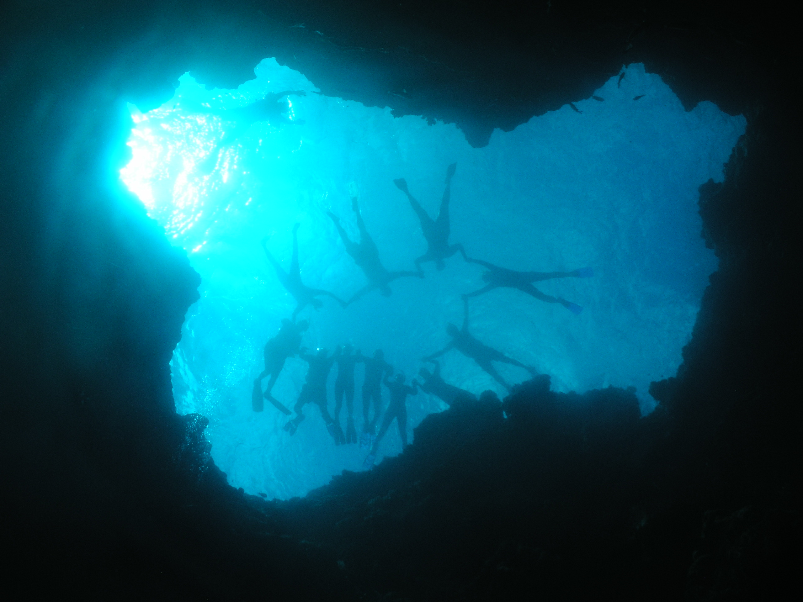 A group of snorkelers underwater