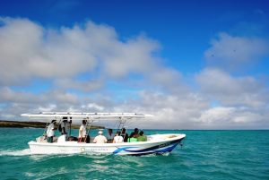 Solaris, World Wildlife Fund's Solar Powered Boat in the Galapagos, taking guests for a cruise