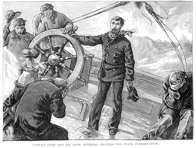 Captain Lyon and his crew in a storm