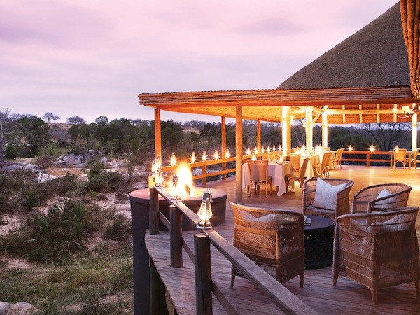 The verandah of Londolozi Founders Camp at Dusk