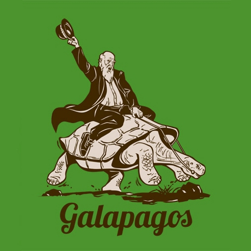 darwin riding a tortoise