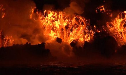 Amazing Nighttime Footage of Wolf Volcano Spewing Lava into Sea (Video)