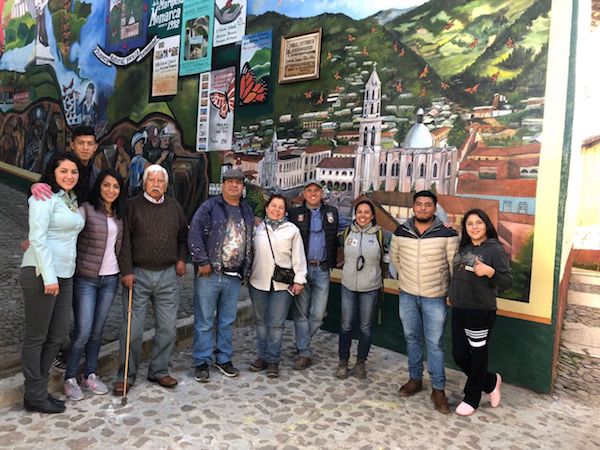The inauguration of a monarch mural restored in the Mexican town of Angangueo