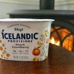 Icelandic skyr with fireplace behind it.