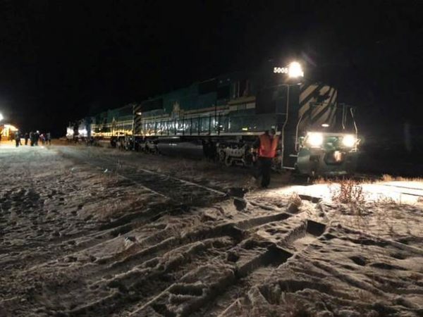 The train rolls into Churchill for the first time since the floods of May 2017