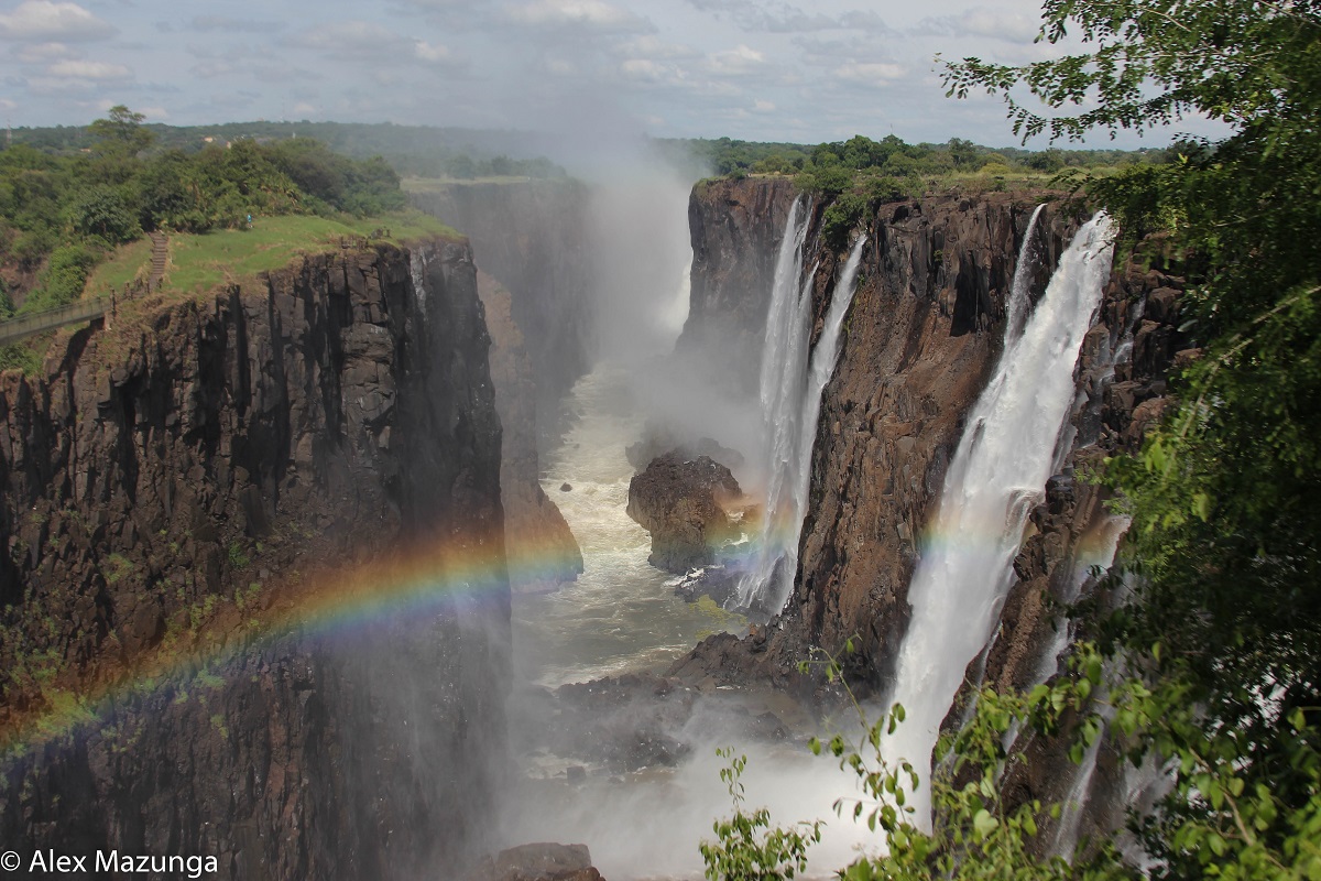 Rainbows at Victoria Falls in Zimbabwe.