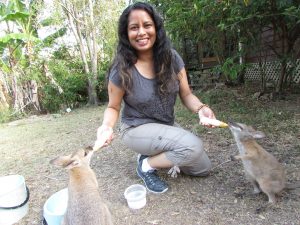 Lavanya Sunkara with orphaned wallabies in Queensland