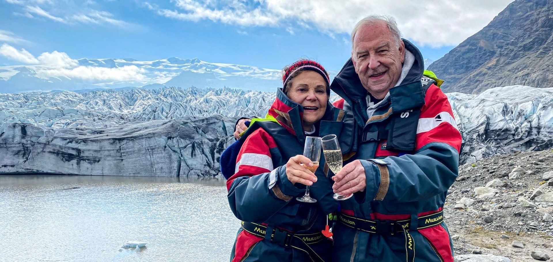 Couple sharing wine in Iceland