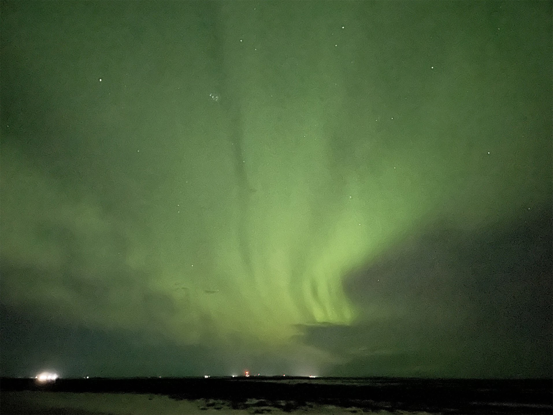 Green northern lights display