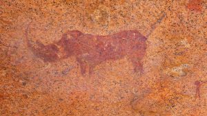 2000-4000 year-old rock painting of a rhino, Spikzkoppe, Namibia.