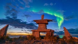 Inuit Inukshuk, churchill, canada, northern lights