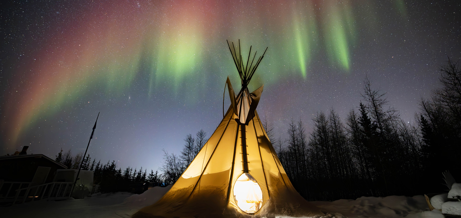Tepee, teepee, northern lights, aurora borealis, Churchill, Canada
