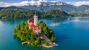 Lake Bled surrounded by the Julian Alps, Slovenia