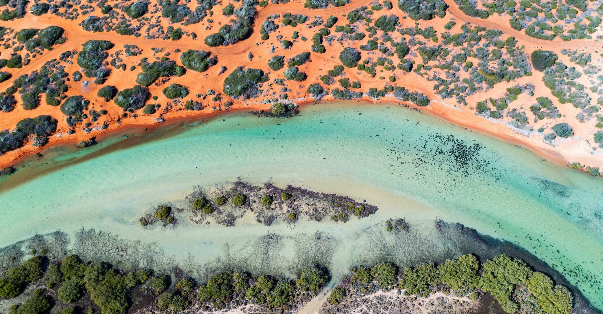 Australian Outback, river, desert, red rocks, aerial view