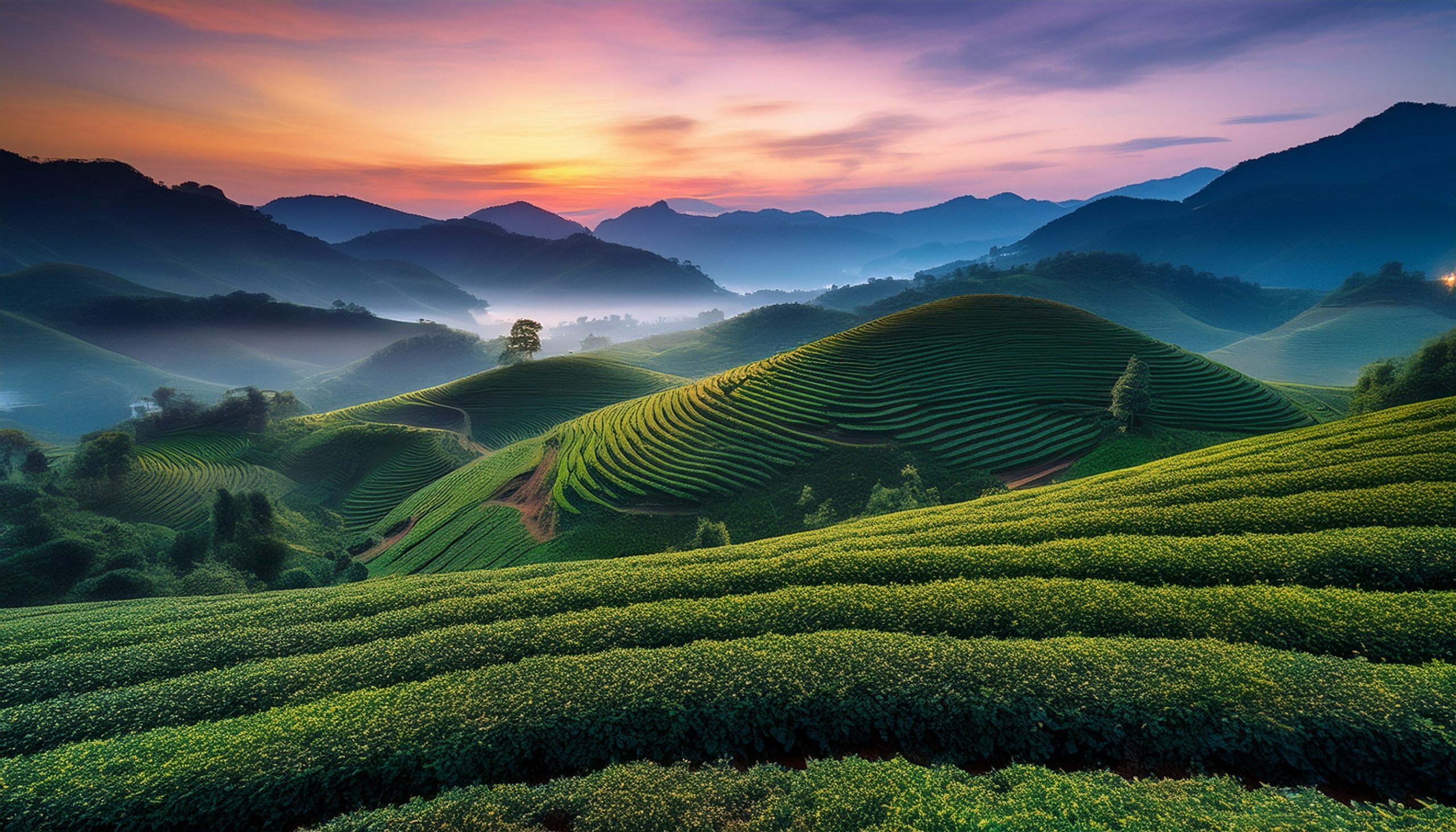 moc chau tea plantation at dusk vietnam low light photography
