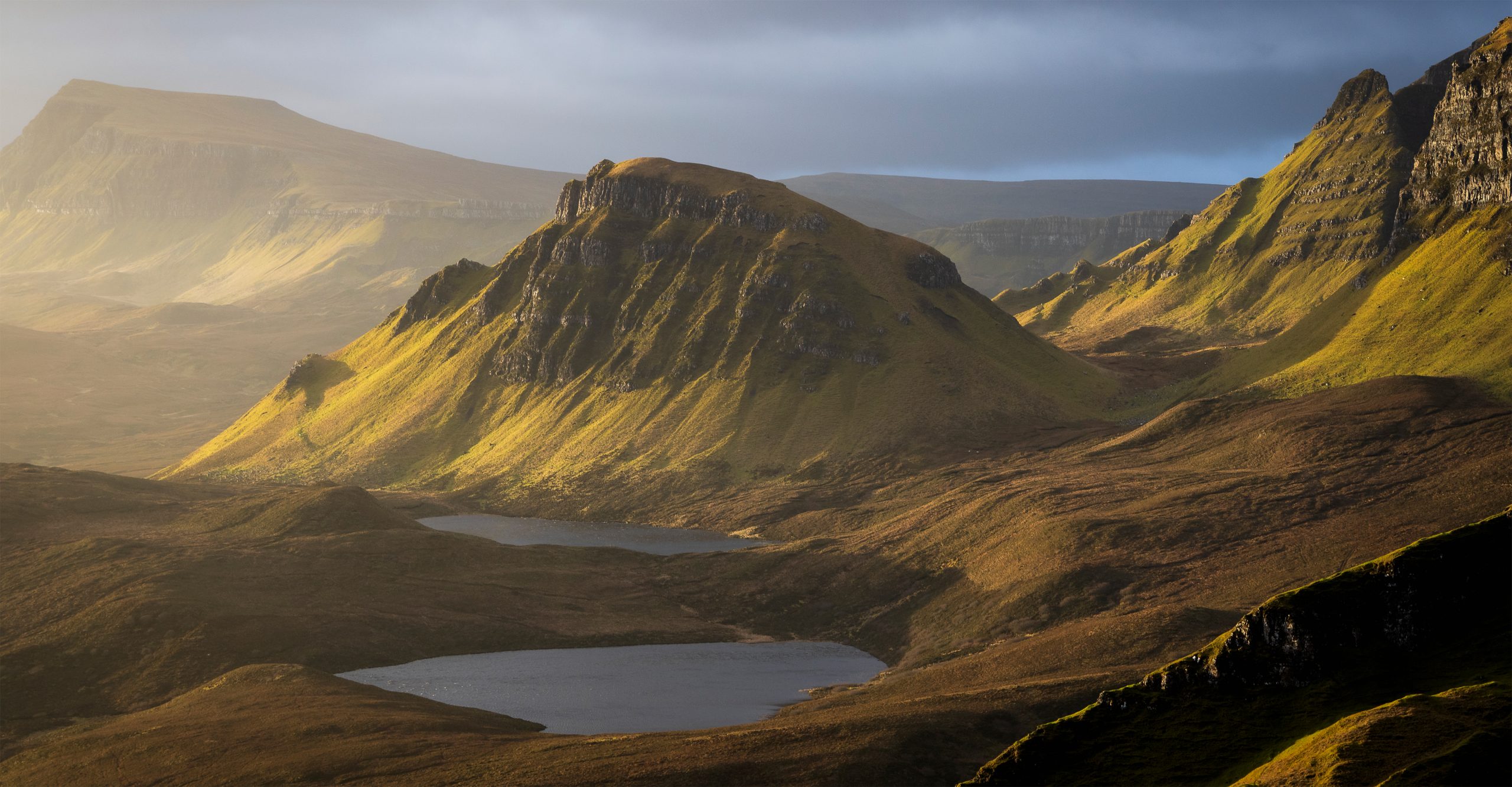The Quiraing, a famous landslip located on the Trotternish Peninsula of the Isle of Skye in Scotland.